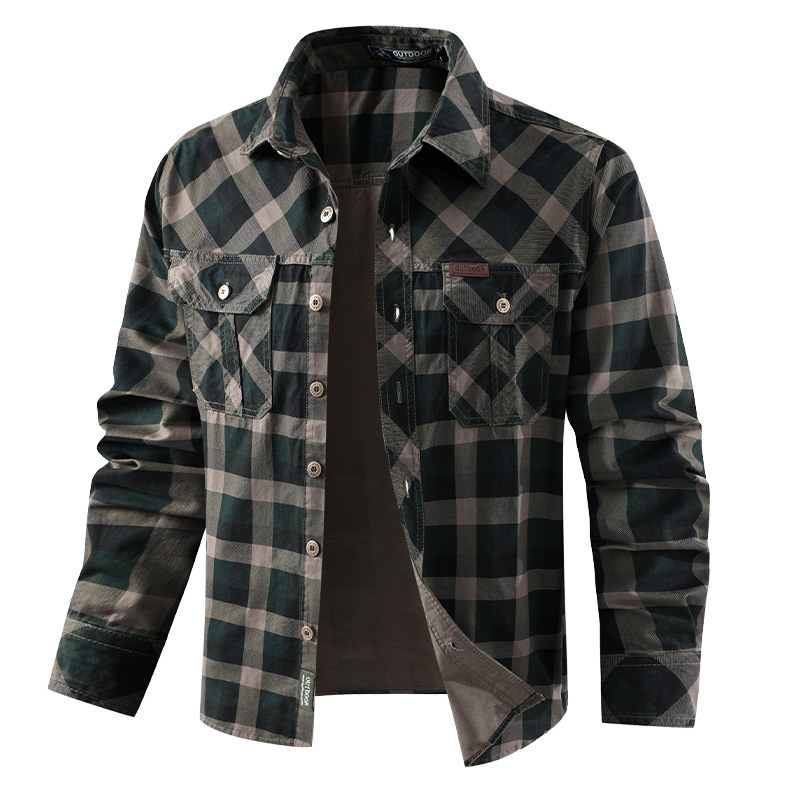 Flannel Shirt Lined - Męskie koszule w kratę, codzienne, wojskowe,